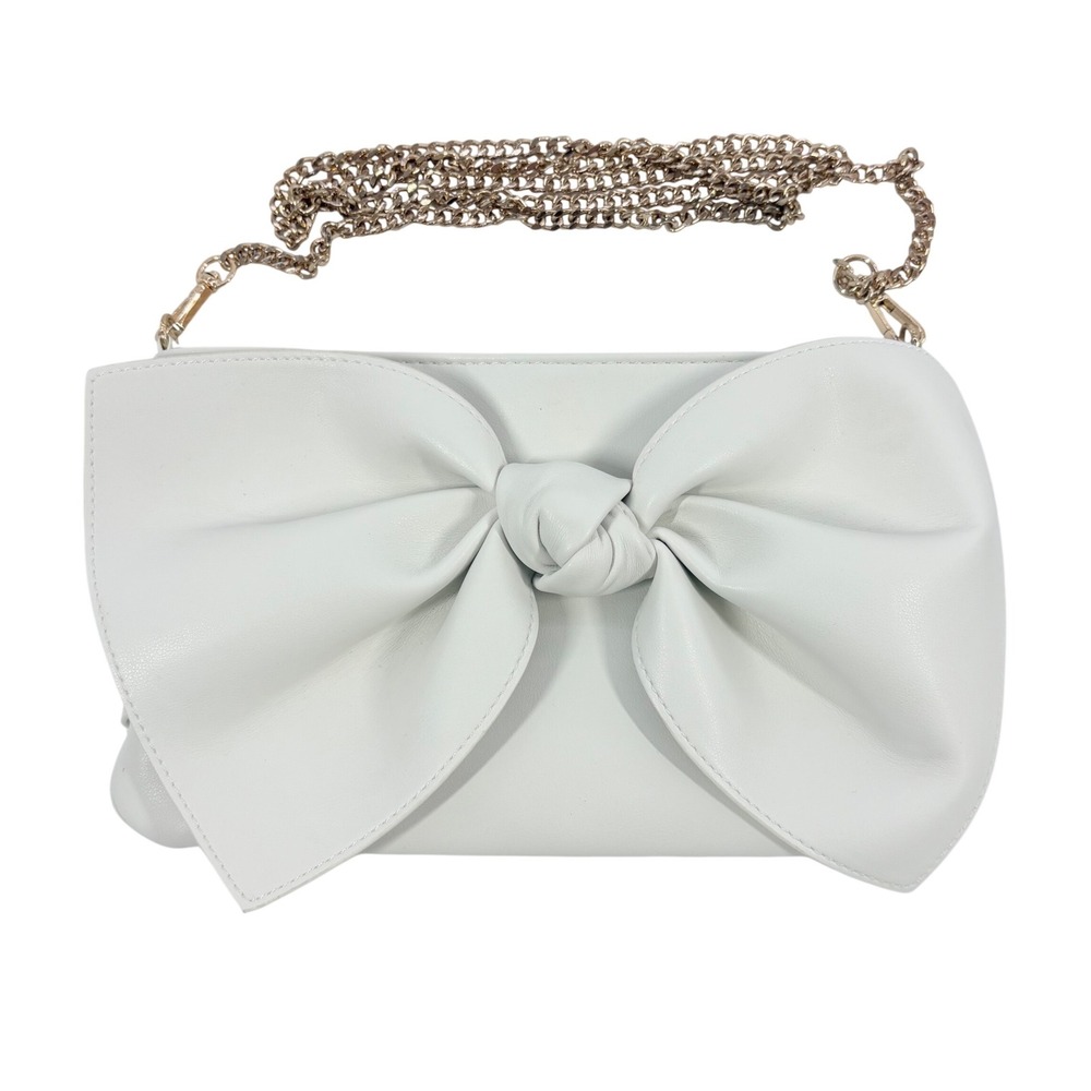 Bow Clutch Crossbdoy Bag Purse White Faux Leather Gold Chain Coquette Feminine